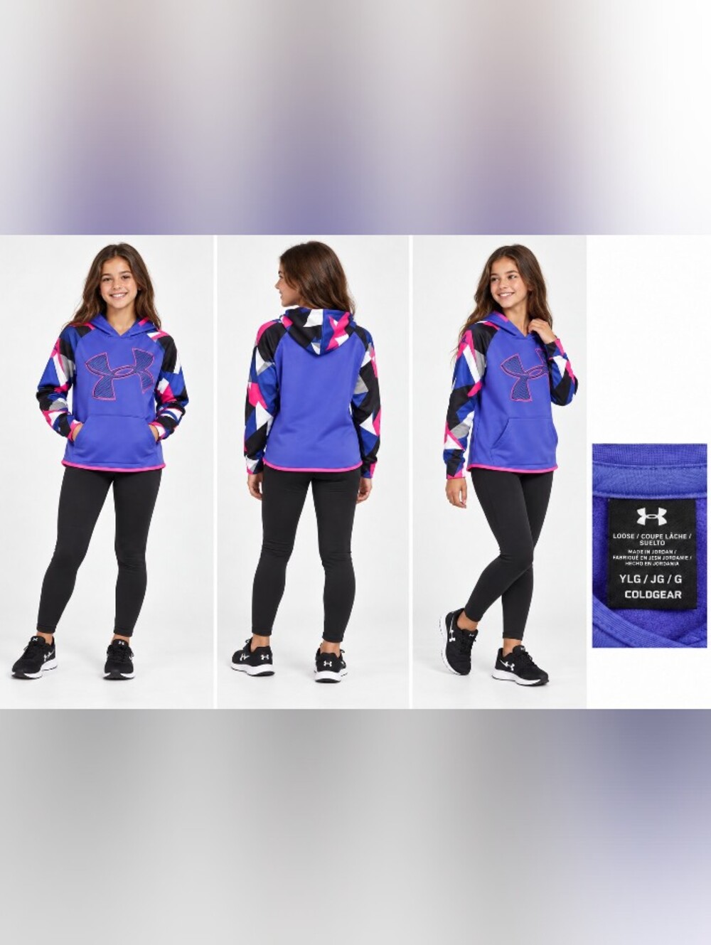 Under Armour Girls' Royal Blue Geo-Print Hoodie with Pink Accents